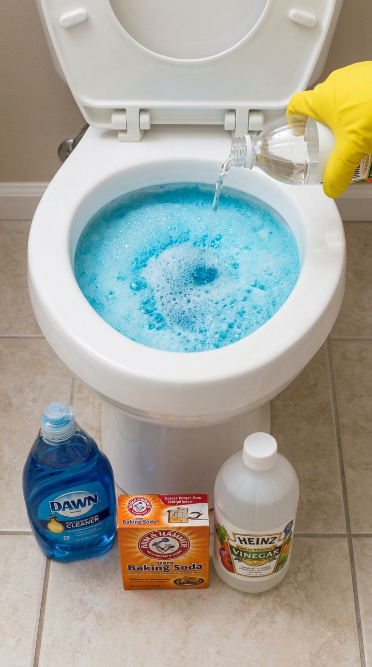 Active Foam Toilet Cleaning Hack Vinegar Baking Soda Dish Soap
