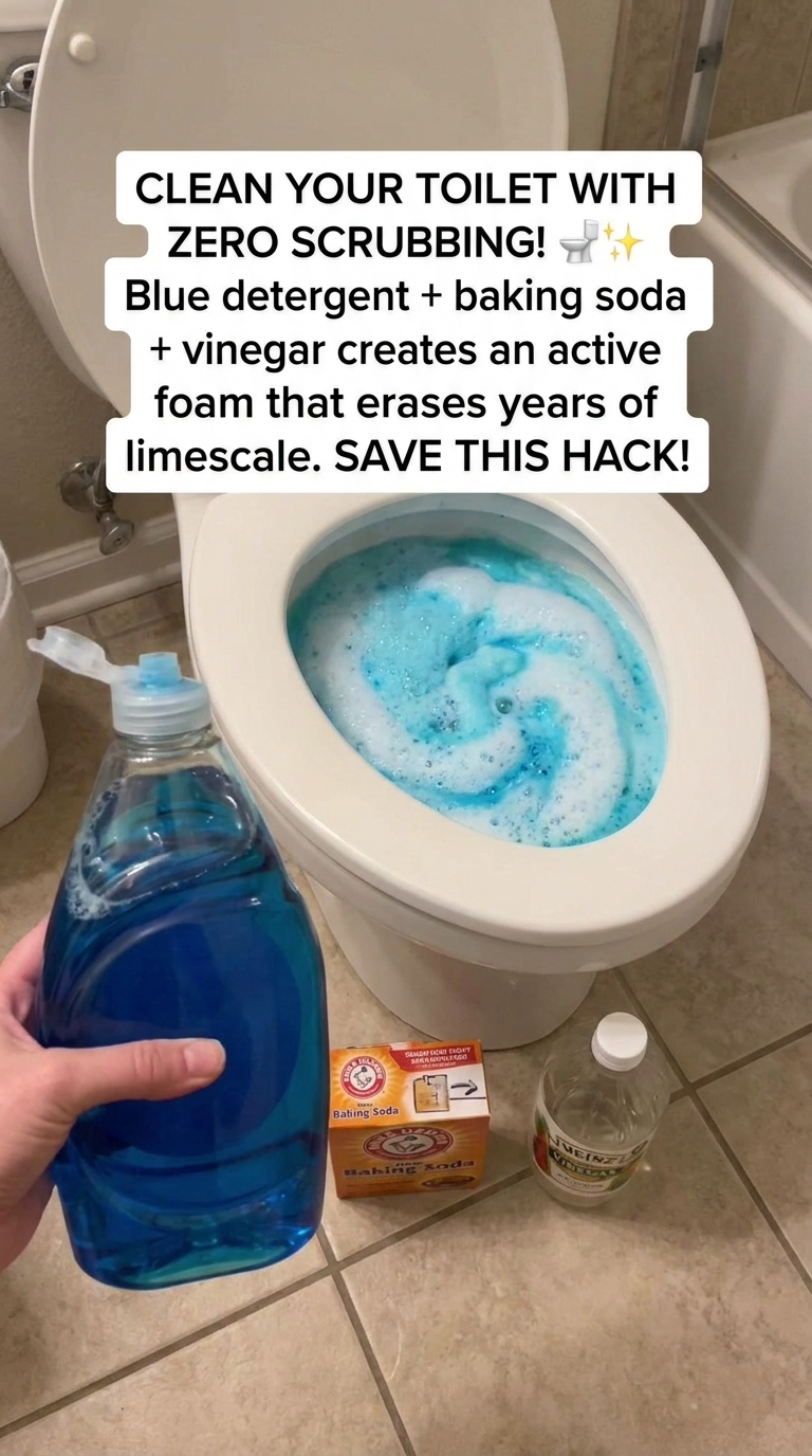Cleaning Toilet Bowl with Baking Soda Vinegar and Dish Soap