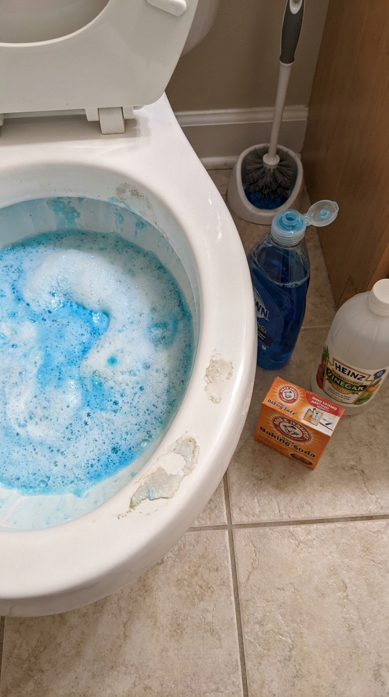 Dish Soap Baking Soda Vinegar Toilet Cleaning Hack No Scrub Foam