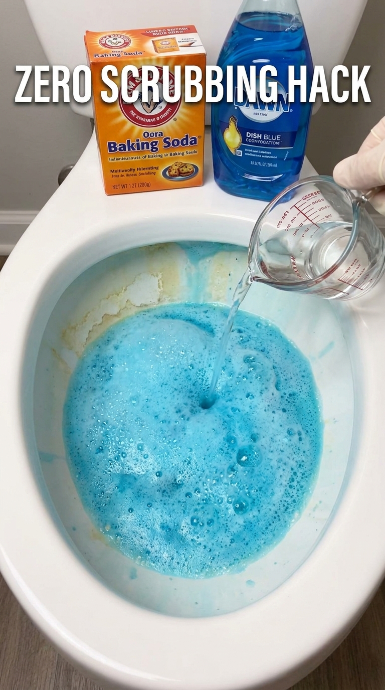 Zero Scrubbing Toilet Cleaning Hack Dish Soap Baking Soda Vinegar